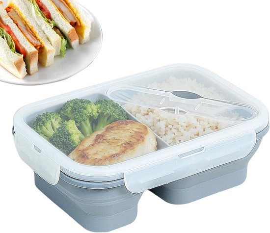 Lunch Container - Maaltijd Bakje - Maaltijd Voorbereiding - Opvouwbaar Lekdicht - 1100 Milliliter - Blauw