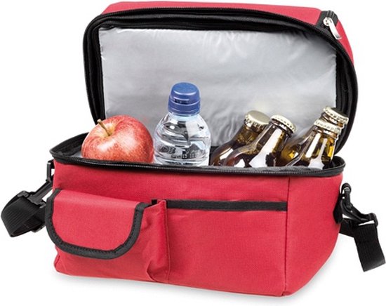 Lunch koeltas schoudertas - rood - 25 x 24 x 15 cm - 9 liter van Merkloos
