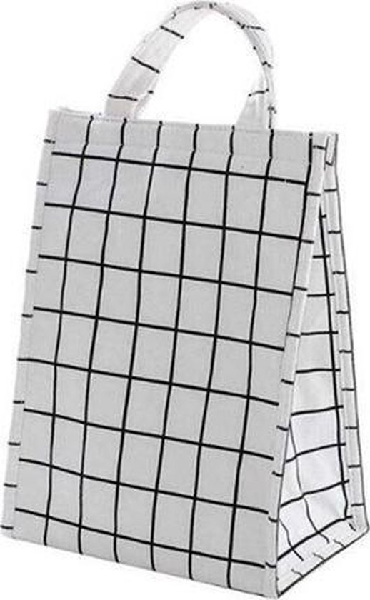 Lunch | Lunchtas | Lunchbag Ruitjes Zwart-Wit | Geïsoleerde Lunchtas van Merkloos