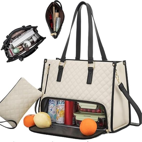 Lunch Tas, 2-in-1 Lunch Tas Handtas Combinatie, 15,6-inch Handtas Met Geïsoleerde Lunch Kamer, Lunch Tas, Vrouwen Koeltas, School Kantoor Isolatie Tas (beige) van Lovevook