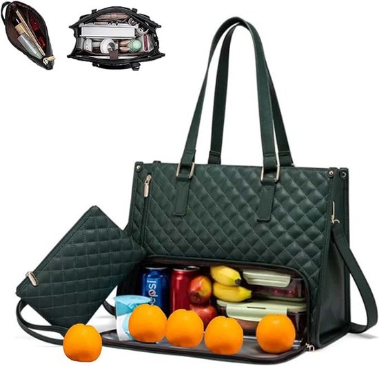 Lunch Tas, 2-in-1 Lunch Tas Handtas Combinatie, 15,6-inch Handtas Met Geïsoleerde Lunch Kamer, Lunch Tas, Vrouwen Koeltas, School Kantoor Isolatie Tas (groen) van Tiblue