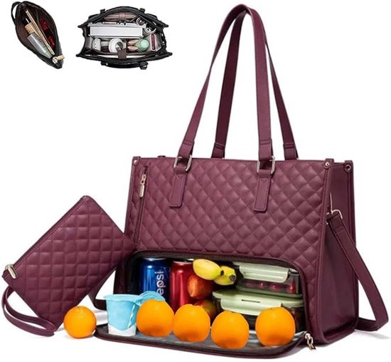 Lunch Tas, 2-in-1 Lunch Tas Handtas Combinatie, 15,6-inch Handtas Met Geïsoleerde Lunch Kamer, Lunch Tas, Vrouwen Koeltas, School Kantoor Isolatie Tas (rood) van Lovevook