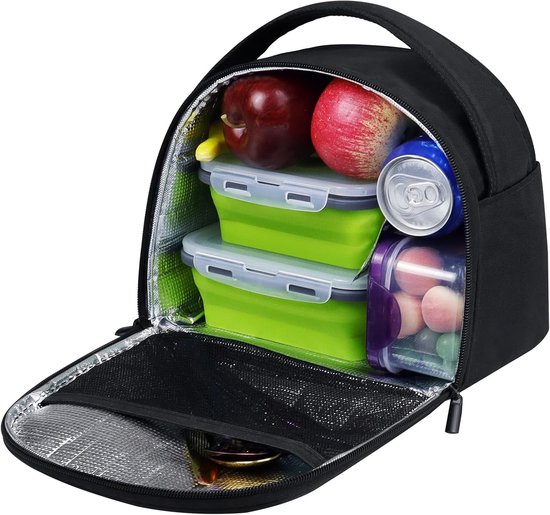 Lunch tas - herbruikbare geïsoleerde lunchtas -Lunchbox voor dames - koelcontainer - thermische maaltijddraagtas - met handvat - geïsoleerde lunchtas voor werk, picknick of reizen - schattig - zwart van Merkloos