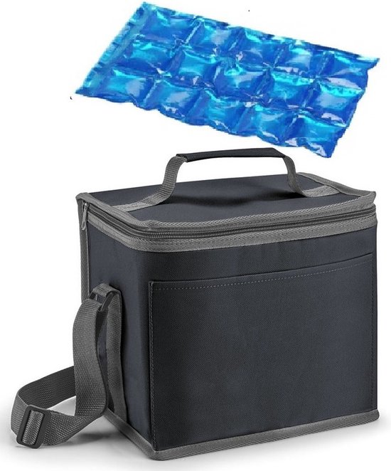 Lunch/blikjes koeltas - klein model - zwart - 24 x 22 x 17 cm - 9 liter - met flexibel koelelement van Punky Planet