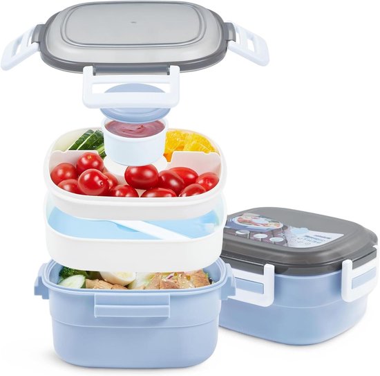 Lunchbox Bento Box - Maaltijdcontainer - Gezond Eten - Met Koelelement - 1.6 Liter - Blauw