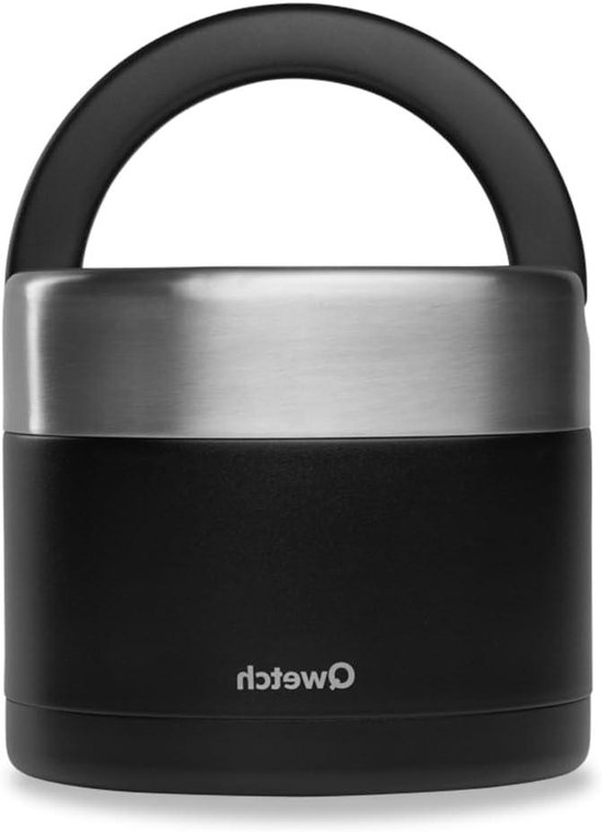 Lunchbox met Handvat - Voedselcontainer Isolerend - Maaltijden Onderweg - Roestvrij Staal BPA-vrij - 850 ml - Zwart
