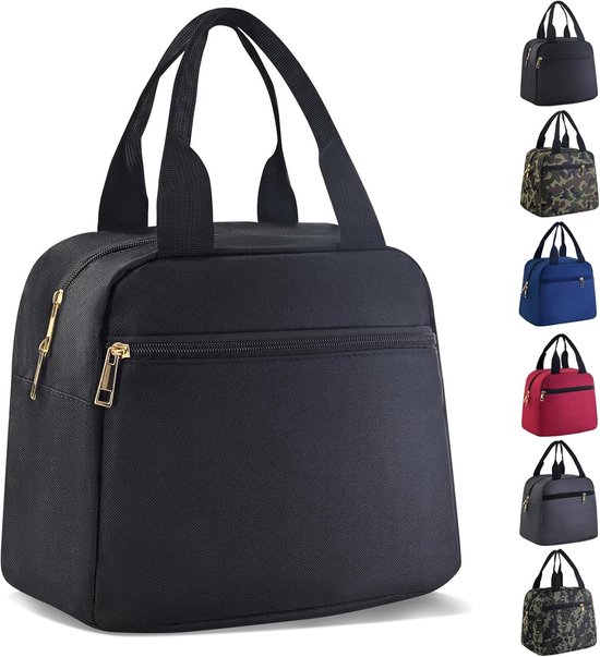 Lunchbox voor dames en heren, geïsoleerde lunchtas, herbruikbare lunchtassen, kleine thermische lunchboxen, snack-bento-koeltas voor werk, reizen en picknick (zwart) van FlowFly
