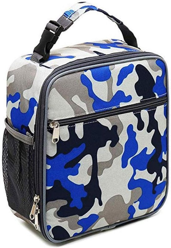Lunchbox voor heren - Herbruikbare lunchtas Unisex - Geïsoleerde kleine lunchbox, blauw camouflage van FlowFly