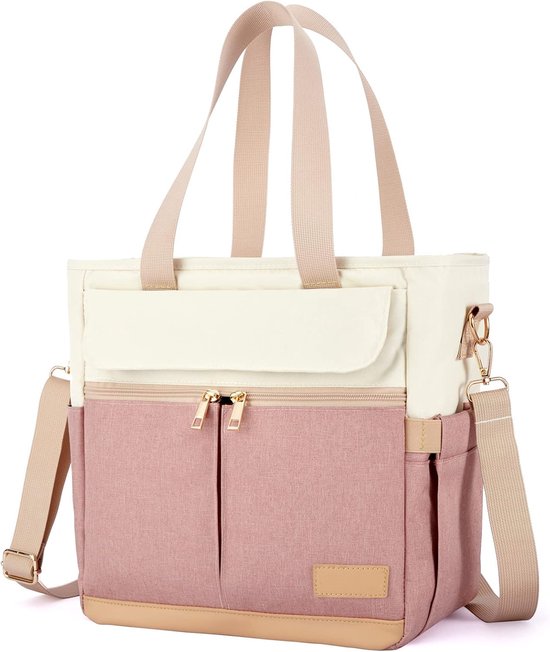 Lunchtas 16,2L met schouderriem - geïsoleerde koeltas met lekvrij ontwerp en ruim hoofdvak, voor werk, school, picknick en dagtrips - roze