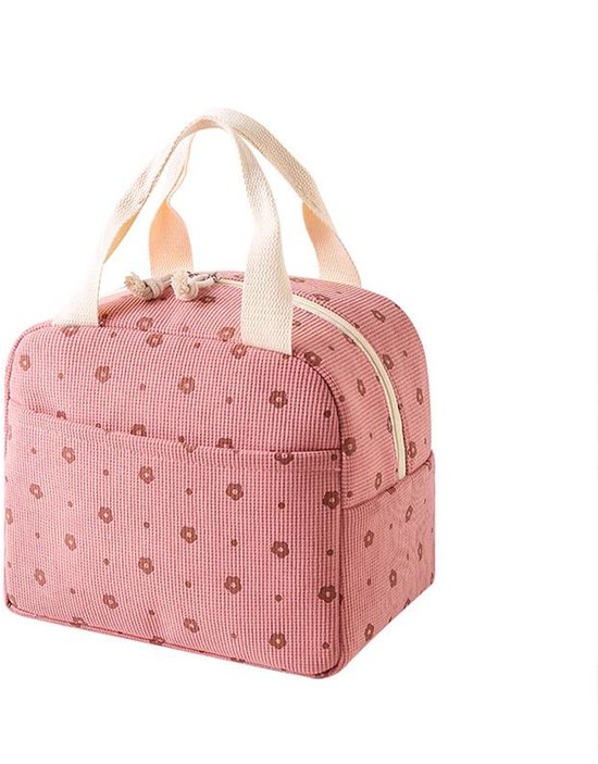 Lunchtas - Corduroy - Lunchbox voor studenten/werk - Geïsoleerde tas - Waterdicht - Draagbaar handvat - Leuke lunchtas - Roze van Merkloos