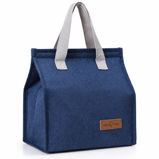 Lunchtas - Geïsoleerde Lunch Tas - Handige Draagtas voor Werk en School - Compacte Koeltas - Grote Opening met Klittenbandsluiting - 25,5 x 22,5 x 13 cm - Blauw