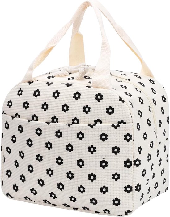 Lunchtas - Geïsoleerde tas - Herbruikbaar - Lekvrije koeltas - Geschikt voor volwassenen en kinderen - Lunchboxtas voor werk - school - BBQ en picknick - Beige met bloemen van Merkloos