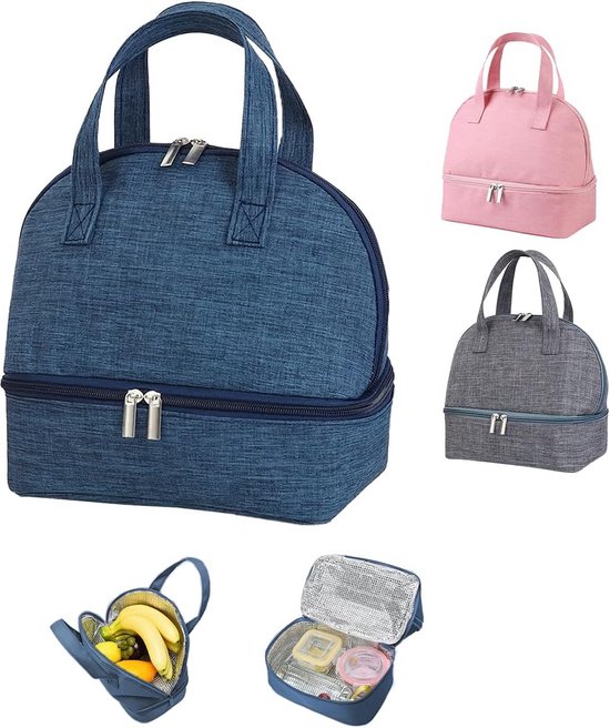 Lunchtas, isolatietas, kleine opvouwbare koeltas voor werk, school, picknick-handtas voor vrouwen, volwassenen, studenten en kinderen (blauw) van EasyAcc