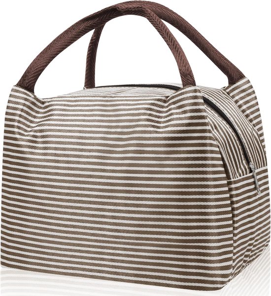 Lunchtas - Koeltas - Geïsoleerd - Kleine gekoelde lunchbox - Waterdicht - Volwassenen en kinderen - Voor werk - School - Picknick - Buiten - Bruine strepen van Merkloos