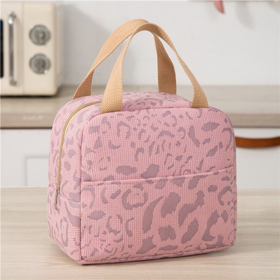 Lunchtas - koeltas voor dames - klein - roze luipaardprint - geïsoleerd - met voorvak