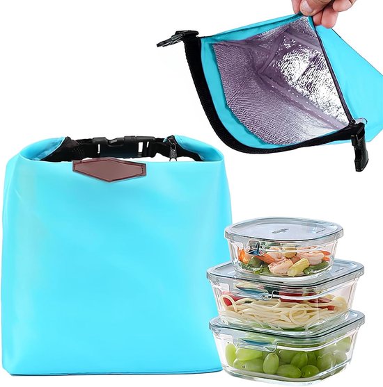 Lunchtas - Koeltassen - lunchtas - koelrugzak - koeltassen lunch - Geïsoleerde lunchtas - Draagbare lunchtas - Picknicktas - Blauwe rits van Merkloos