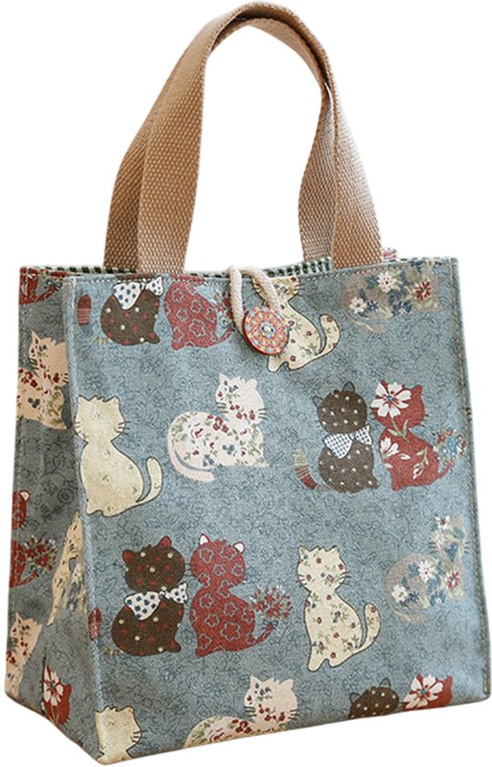 Lunchtas - Lunchbox tas - picknicktas - Canvas lunchbox tas - grote capaciteit - Kat - lunchtas - boodschappentassen - handtassendraagbare lunchtas - Blauw - groot van Merkloos