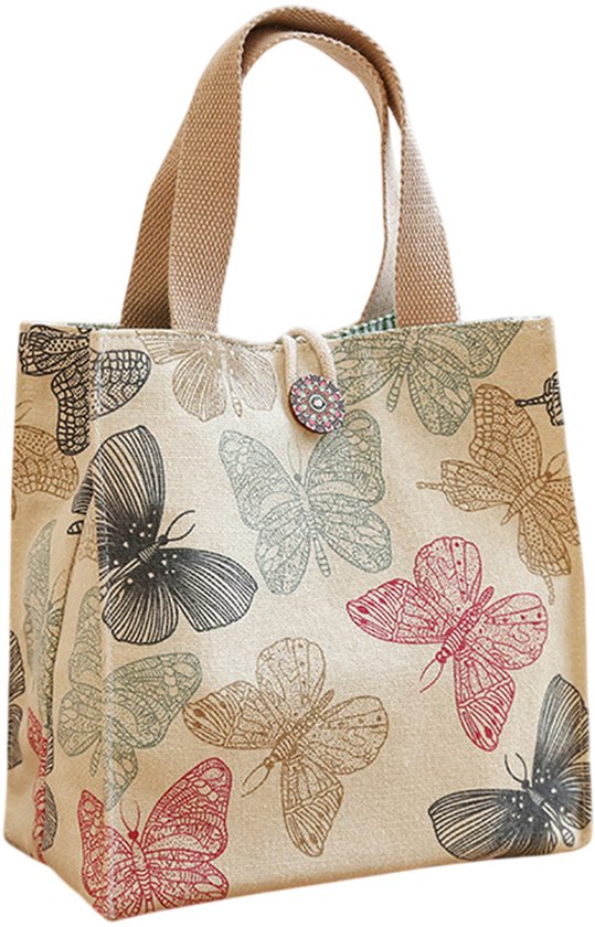 Lunchtas - Lunchbox tas - picknicktas - Canvas lunchbox tas - grote capaciteit - lunchtas - boodschappentassen - handtassendraagbare lunchtas - Beige - groot van Merkloos