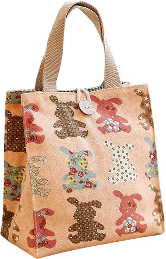 Lunchtas - Lunchbox tas - picknicktas - Konijn - Canvas lunchbox tas - grote capaciteit - lunchtas - boodschappentassen - handtassendraagbare lunchtas - Roze - Klein van Merkloos