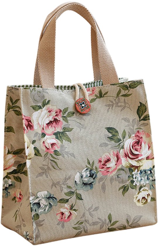 Lunchtas - Lunchbox tas - picknicktas - Roos - Canvas lunchbox tas - grote capaciteit - lunchtas - boodschappentassen - handtassendraagbare lunchtas - Groen - Groot van Roos