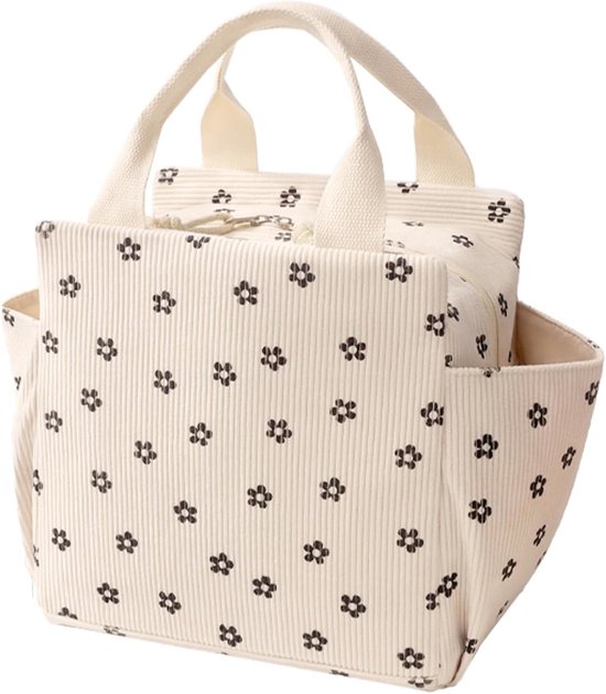 Lunchtas - Lunchtas dames - Lunchtas kinderen- Herbruikbare geïsoleerde lunchbox - Houdt eten warm of koud - Zijvak voor waterfles - Grote inhoud - Ideaal voor werk - Picknicks en reizen - Beige
