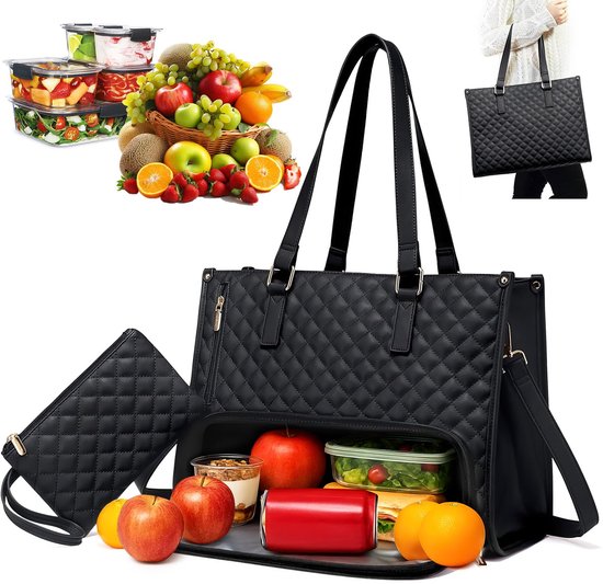 Lunchtas met geïsoleerd lunchvak - Grote draagtas voor werk - 2-in-1 tas voor vrouwen - Luxento