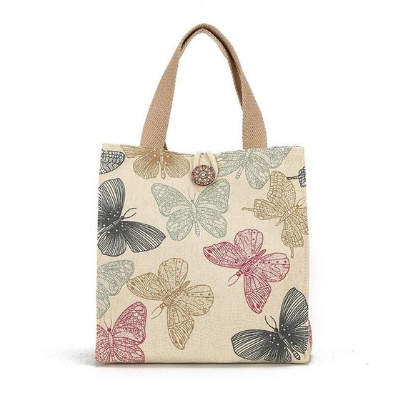 Lunchtas - Picknicktas - Canvas lunchtas - Grote capaciteit - Kantoormedewerker - Draagbare lunchtas - Tote - Beige - Klein van Merkloos