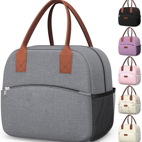 Lunchtas voor Dames & Heren - Slijtvast Geïsoleerd Grote Capaciteit Multifunctionele Koeltas - voor Kantoor & Picknick - Grijs - 10L (27x15x24cm) - 1 Stuk
