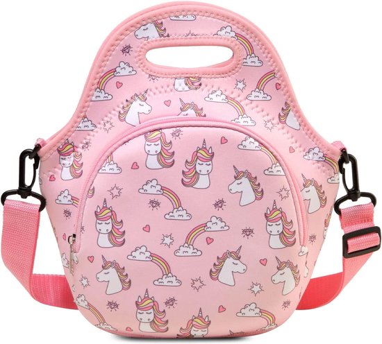 Lunchtas voor kinderen, geïsoleerde lunchtas, schattig, licht neopreen, picknicktas voor school, picknick, lunch, reizen (roze eenhoorn) van AMBORY