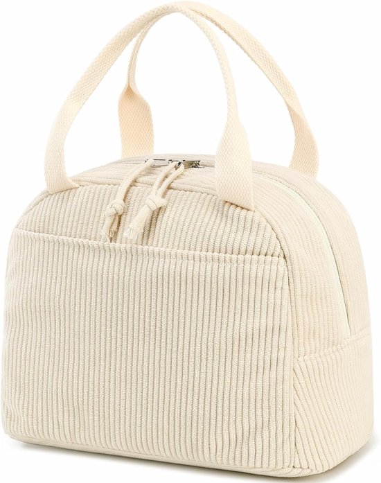 Lunchtas, voor mannen en vrouwen, schattige corduroy lunchtas, herbruikbare geïsoleerde lunchbox, grote capaciteit, herbruikbare geïsoleerde koelbox voor werk, picknicks of reizen, gebroken wit van Merkloos