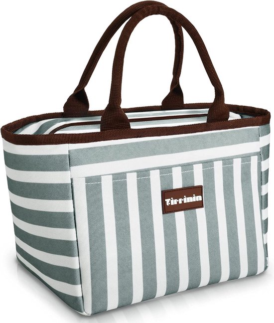 Lunchtas voor vrouwen en mannen, geïsoleerde lunchtas voor meisjes, lunchbox voor volwassenen en kinderen, grote koeling, lunchtas voor werk, school, picknick, grijs gestreept van FlowFly