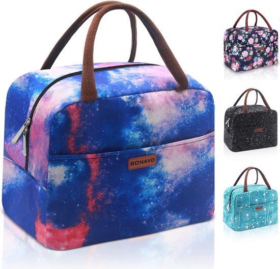 Lunchtas voor werk - lunchboxen voor dames, zachte lunchkoeler, geïsoleerde lunchbox, grote lunchkoeler (paarse sterrenhemel) van FlowFly