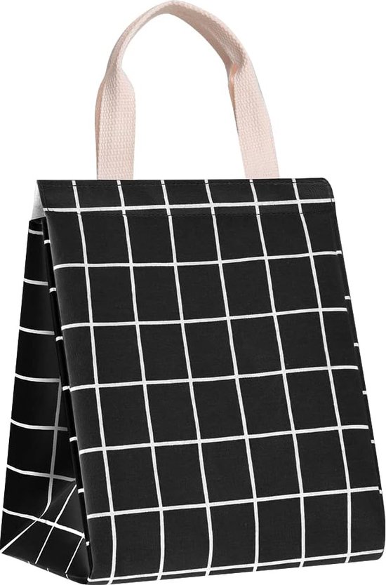 Lunchtassen - lunchtas ruitjes zwart wit - geïsoleerde lunchbag - school - werk - met handvaten van The Big Gifts