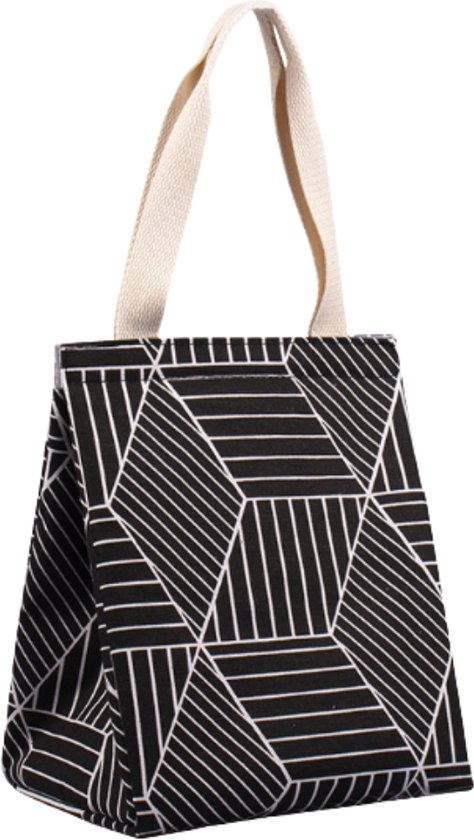 Lunchtassen - lunchtas zwart-wit - geïsoleerde Lunchbag - school - werk - met handvaten van Ecosides