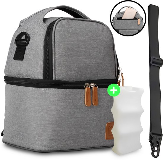 Lunozy® Kolftas – koeltas moedermelk– babyfles koeltas – luxe koeltas – 3 laags geïsoleerd – blijft tot 10 uur koel – Schoudertas & rugtas – luiertas - voor borstkolf + TWEE koelelementen en baby speeltje van Lunozy