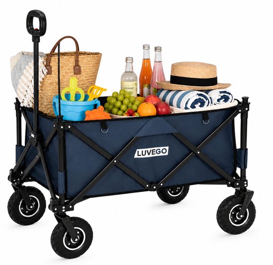 Luvego Bolderkar Met Opblaasbare Wielen | Opvouwbare Bolderkar | Strandkar | Bolderwagen | 100 kg Draagkracht | 140 Liter | Afneembare Wielen | Voor Strand, Camping, Festival & Picknick