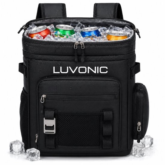 Luvonic® Koeltas Rugzak – 30 Liter Koelrugzak voor 48 Blikjes – Waterdicht & Lekvrij – Premium Koeltas voor Strand, Festival & Camping – Zwart
