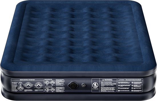 Luxe 2 Persoons Luchtbed – Ingebouwde Elektrische Pomp – Extra Hoog Velours Opblaasbed – Comfortabel Logeerbed voor Camping en Thuis – 203 x 152 x 38 cm van Merkloos
