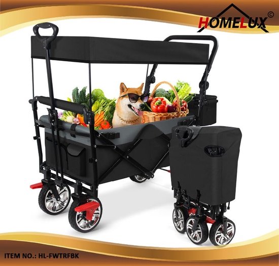 Luxe Bolderkar - Stevige bolderkar - Trekkar - Stevige design met goede banden - Opvouwbaar - 80KG draagkracht - Zwart van Luxe