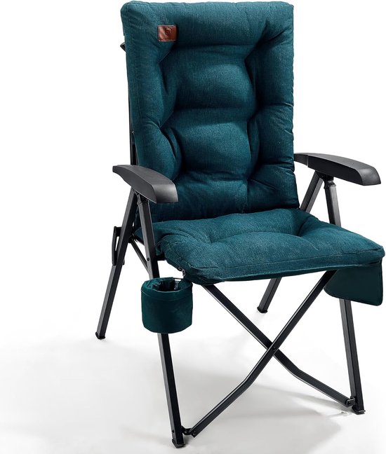 Luxe Campingstoel voor Volwassenen - Verstelbare Campingstoel met Hoge Rugleuning - Opvouwbare Tuinstoel Gewatteerd 6CM - 4 Standen Verstelbaar - Belastbaar tot 150KG - Comfortabele Outdoor Stoel voor Camping Tuin Strand Caravan en Picknick