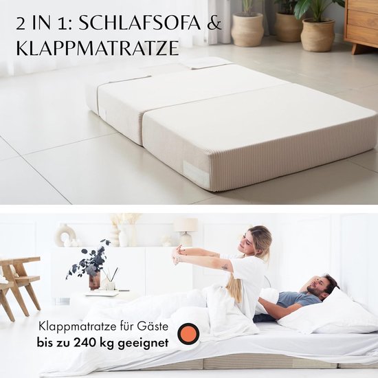 Luxe Corduroy Opklapbare Slaapbank 120x200 cm – 2-Persoons Sofa Bed met 19 cm Dik H3 Comfortschuim, Multifunctionele Logeermatras & Ruimtebesparende Vouwbank voor Woonkamer en Logeerkamer van Merkloos