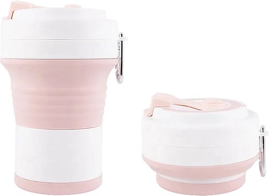 Luxe Grote Opvouwbare Koffiemok - 550 ml - Afsluitbaar en Makkelijk Meeneembaar – Kampeerbeker - Siliconen Drinkmok – Groot Formaat - Roze van Luxe