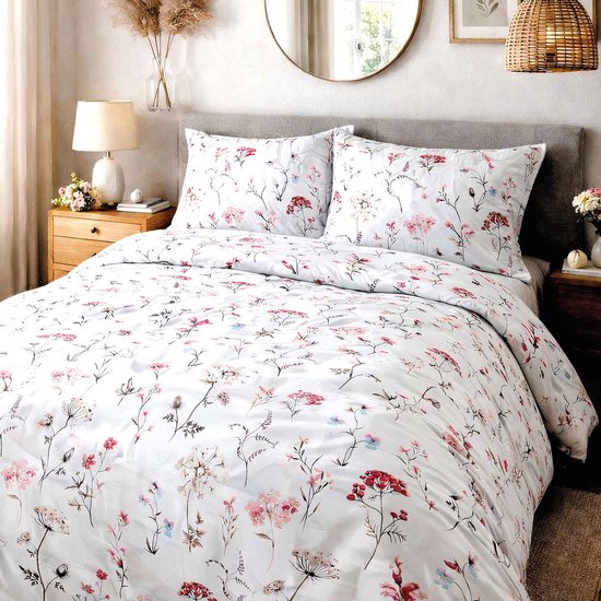 Luxe Katoenen Dekbedovertrekset Cottonlove – 160x200 cm – Lijsterbes en Bloementakken – 100% Katoen – Darymex