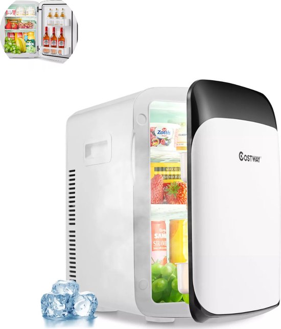 Luxe Mini Koelkast - 15 Liter - Koelen & Verwarmen - Zwarte Glazen Deur - Mat Zwart - Mini Fridge - (Skincare, Medicijnen, Eten, Drinken) Modern auto kantoren kamers camping tuin