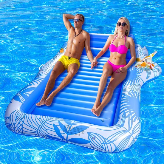Luxe Opblaasbaar Luchtbed voor 2 Personen - Waterhangmat met Hoofdsteun & Bekerhouders