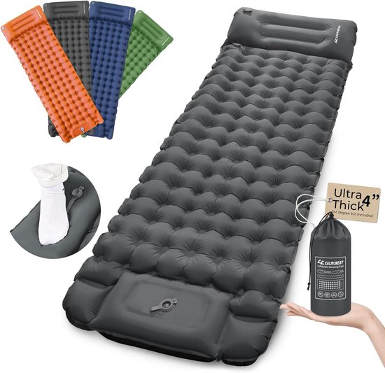 Luxe Opblaasbare Slaapmat (10 cm Dik) met Ingebouwde Voetpomp en Verstelbaar Kussen | Waterdicht Kampeermatras van Merkloos