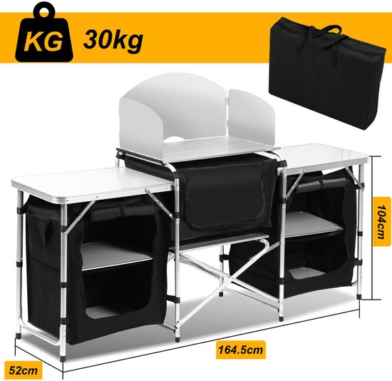 Luxe Opvouwbare Campingkeuken Met Opbergruimte 3 Tafels Outdoor Kookstation Campingkast van Merkloos