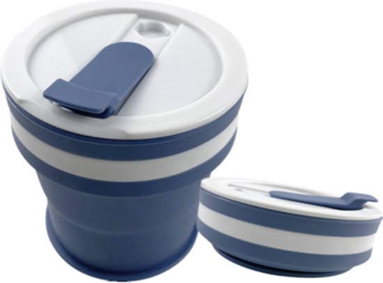 Luxe Opvouwbare Koffiemok - 350 ml - Afsluitbaar en Makkelijk Meeneembaar – Kampeerbeker - Siliconen Drinkmok - DonkerBlauw van Luxe