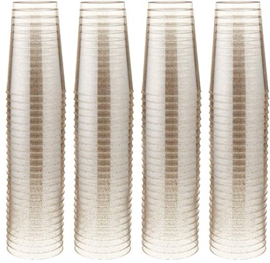 Luxe Party Bekers - 25 Stuks - Goud Glitter - 300 ml - Hard Plastic - Herbruikbaar - Bruiloft & Feest