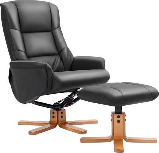 Luxe Relaxstoel met Voetenbank en Kantelfunctie, Zwart Kunstleer